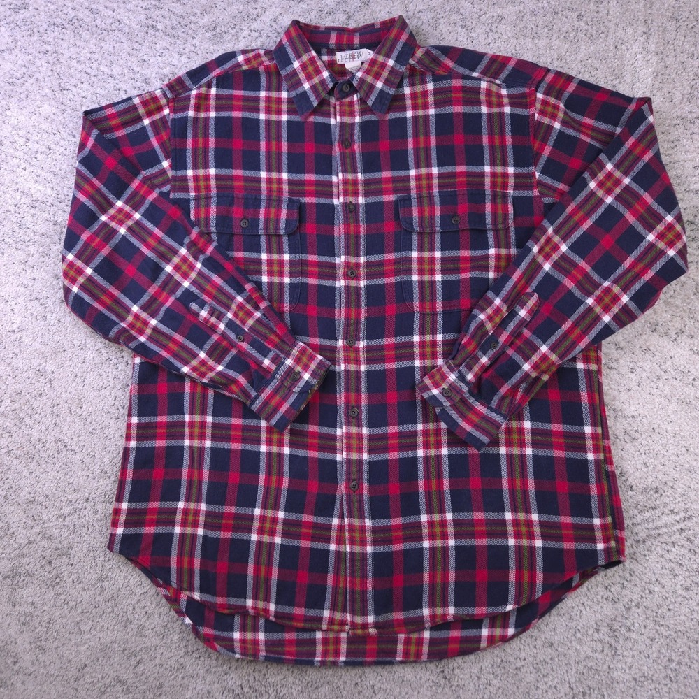 VTG J Crew Oarsman Shirt Mens Medium Flannel Plaid Long Sleeve Button Red Blue